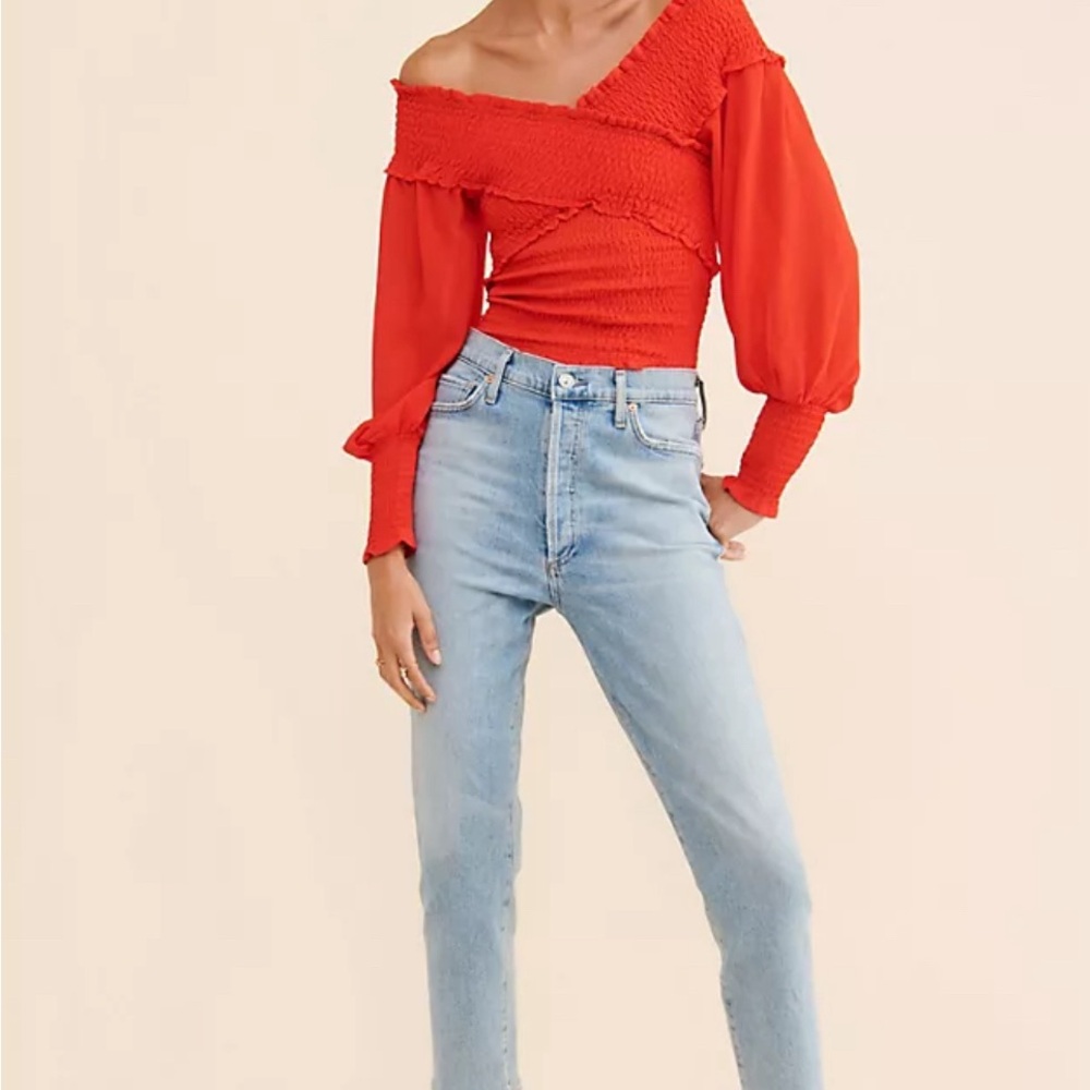 BB Dakota Red-orange off the shoulder top. - Picture 2 of 13